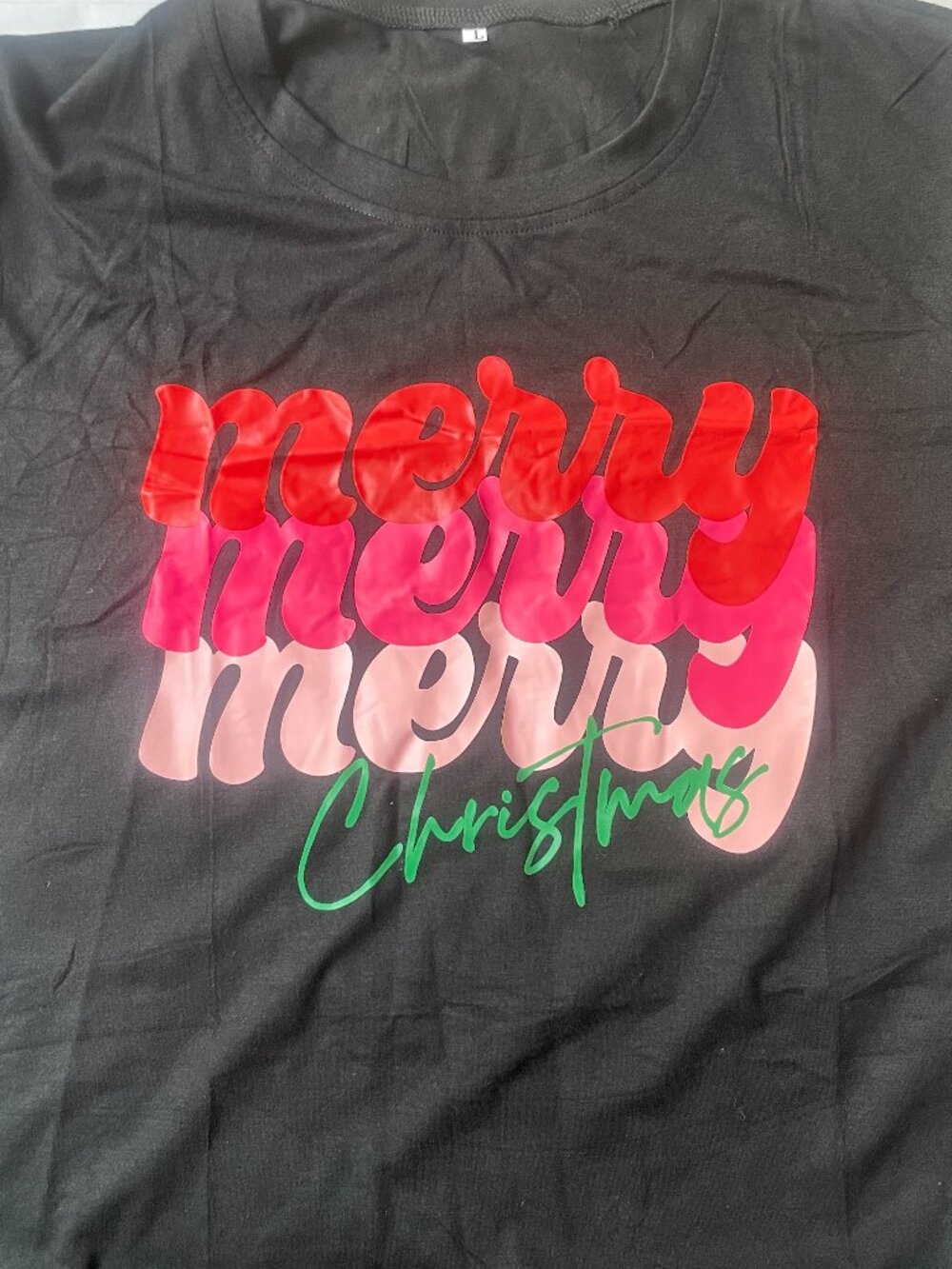 Merry Merry Merry Christmas Black Graphic T-Shirt